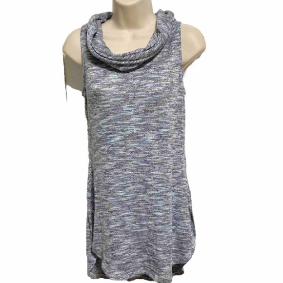KNOX ROSE Hi Low Tunic Sleeveless Cowl Neck Pullover Sweater Top Blue Small - Picture 1 of 14